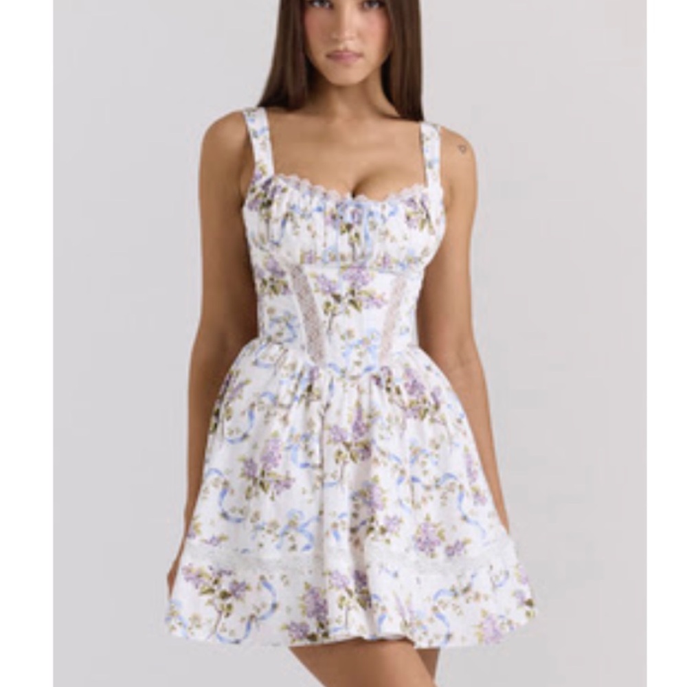 House of CB White and Purple Floral Mini Dress